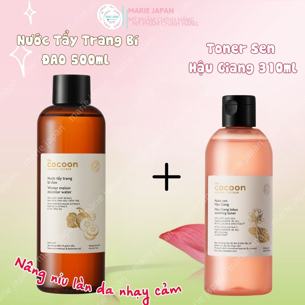 Combo Cocoon 2 Món 1 Nước Tẩy Trang Bí Đao 500ml + 1  Toner Sen  Hậu Giang 310ml