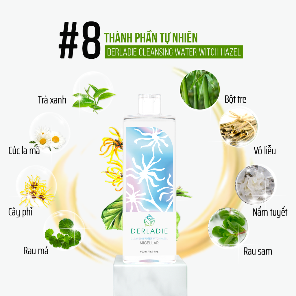 Nước Tẩy Trang Derladie Micellar Cleansing Water With Hazel Chai 500ml