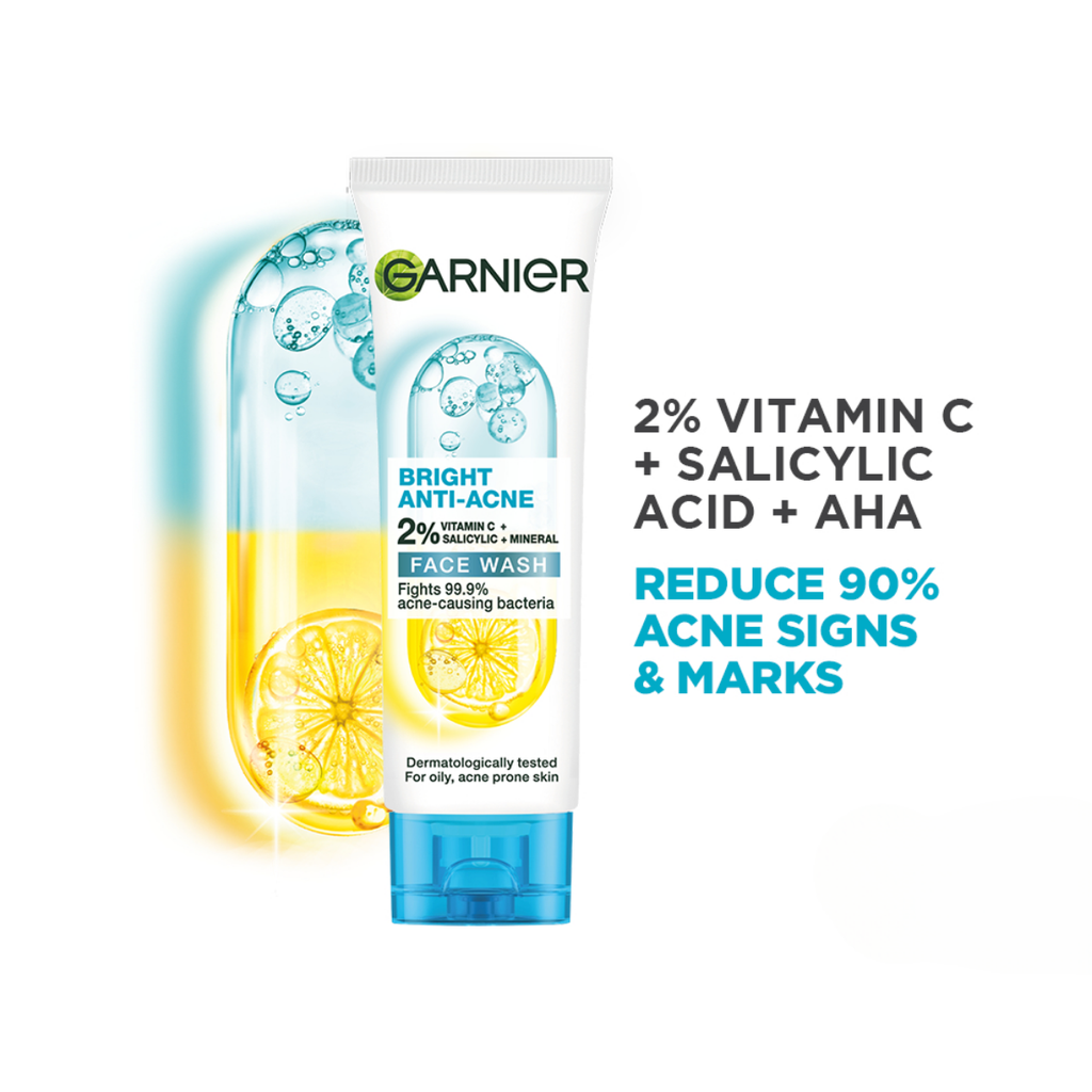 Sữa Rửa Mặt Garnier 3in1 Giảm Mụn Dưỡng Sáng Da Bright Complete Anti-Acne MẪU MỚI Pháp 100ml