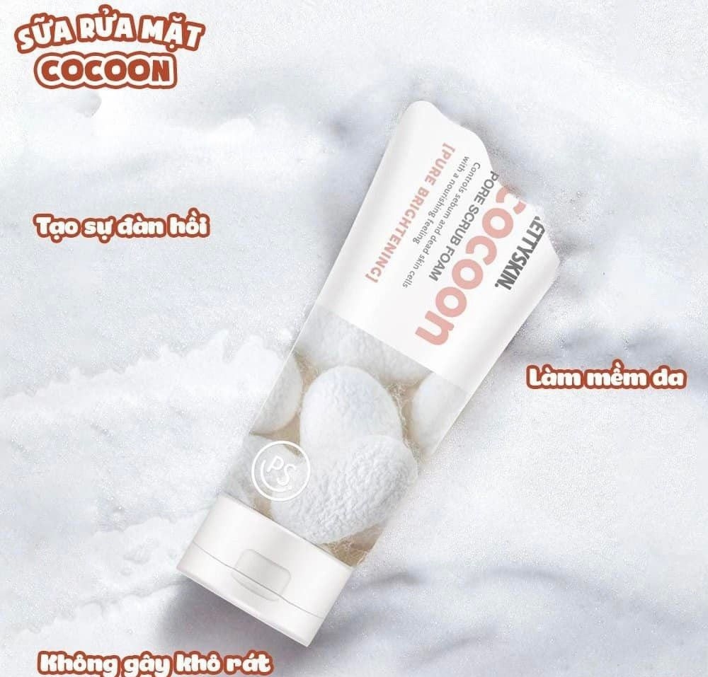 Sữa Rửa Mặt Kén Tằm Tẩy Da Chết Pretty Skin Cocoon Pore Scrub Foam Sạch Sâu Se Khít Lỗ Chân Lông Hàn Quốc - Tuýp 150ml