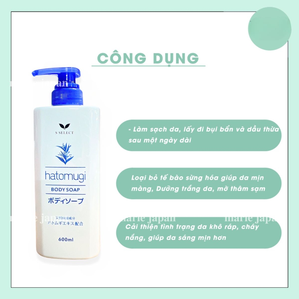 Sữa Tắm S SELECT Chiết Xuất Ý Dĩ Dưỡng Ẩm Làm Sáng Da Hiệu Quả Nhật Bản Chai 600ml