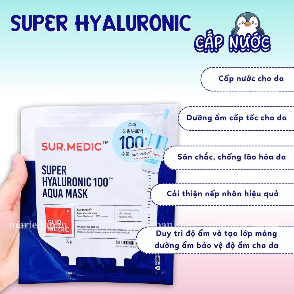 Mặt Nạ SURMEDIC Super Hyaluronic 100TM Aqua Mask Siêu Cấp Nước Cho Da Hàn Quốc 30g