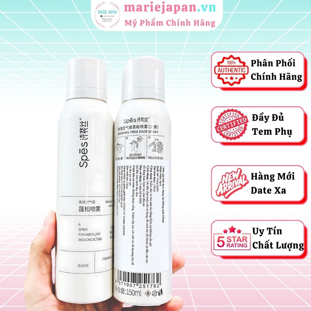 Dầu Gội Khô Spes Washing - Free Hairspray Làm Sạch Hút Dầu Tức Thì Tạo Phồng Tóc