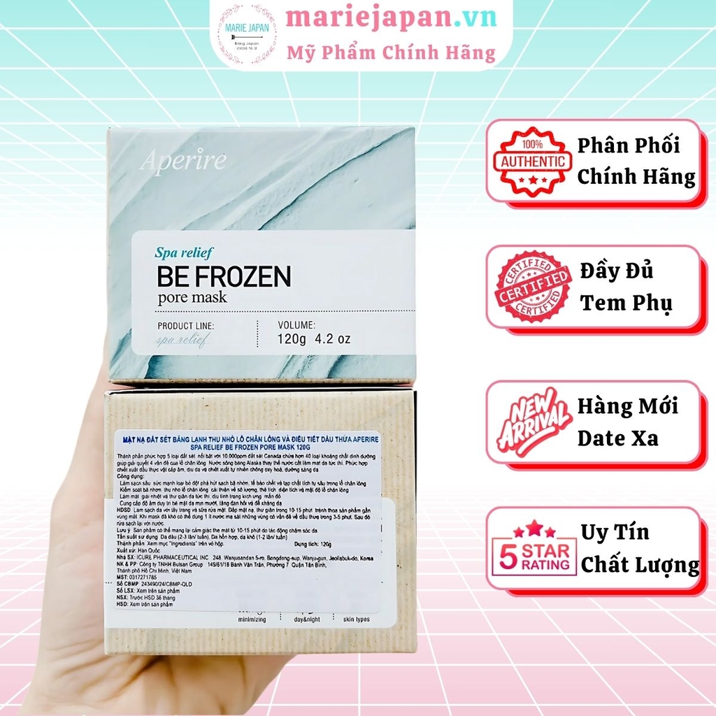 Mặt Nạ Đất Sét Aperire Băng Lạnh Sáng Da Giảm Dầu Se Khít Lỗ Chân Lông Be Frozen Pore Mask Hàn Quốc 120g