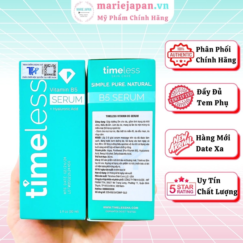 Serum Timeless Vitamin B5 Cấp Ẩm Làm Dịu Phục Hồi Da Mỹ 30ml