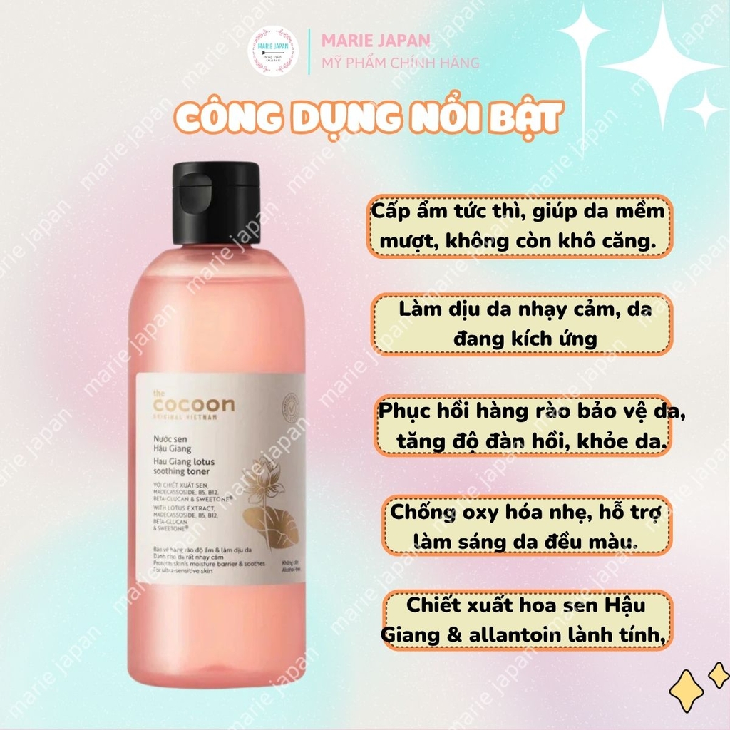 Toner Cocoon Sen Hậu Giang Làm Dịu Phục Hồi Đa Nhiệm Cho Da Nhạy Cảm