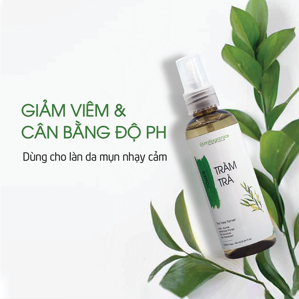 Toner Tràm Trà Milaganics Giảm Sưng Viêm Ngăn Mụn Cấp Ẩm Chai 250ml