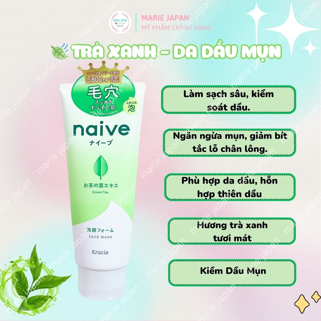 Sữa Rửa Mặt Kracie Làm Sạch Dịu Nhẹ Dưỡng Ẩm Mịn Da Naive Foaming Face Wash Nhật Bản Tuýp 130g