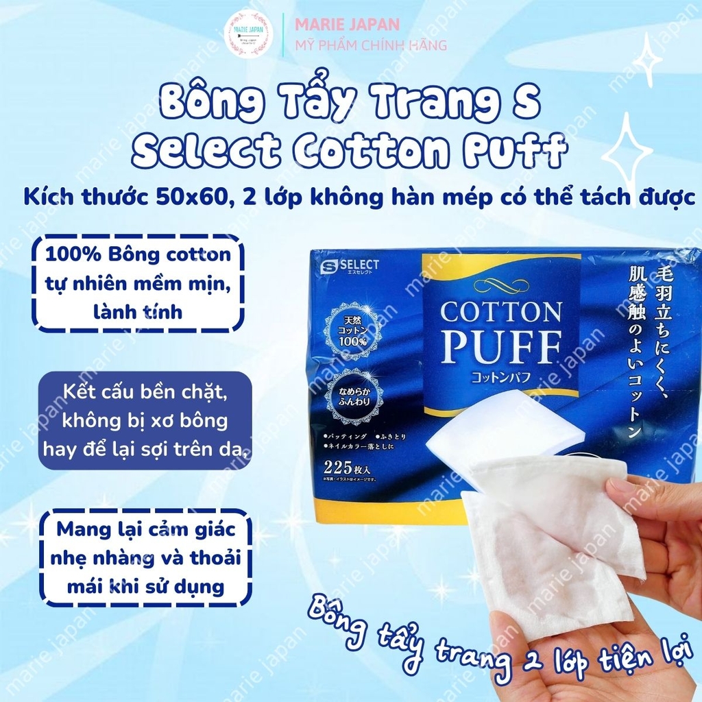 Bông Tẩy Trang S Select Cotton Puff Siêu Mềm Min Bông Tự Nhiên An Toàn Cho Da
