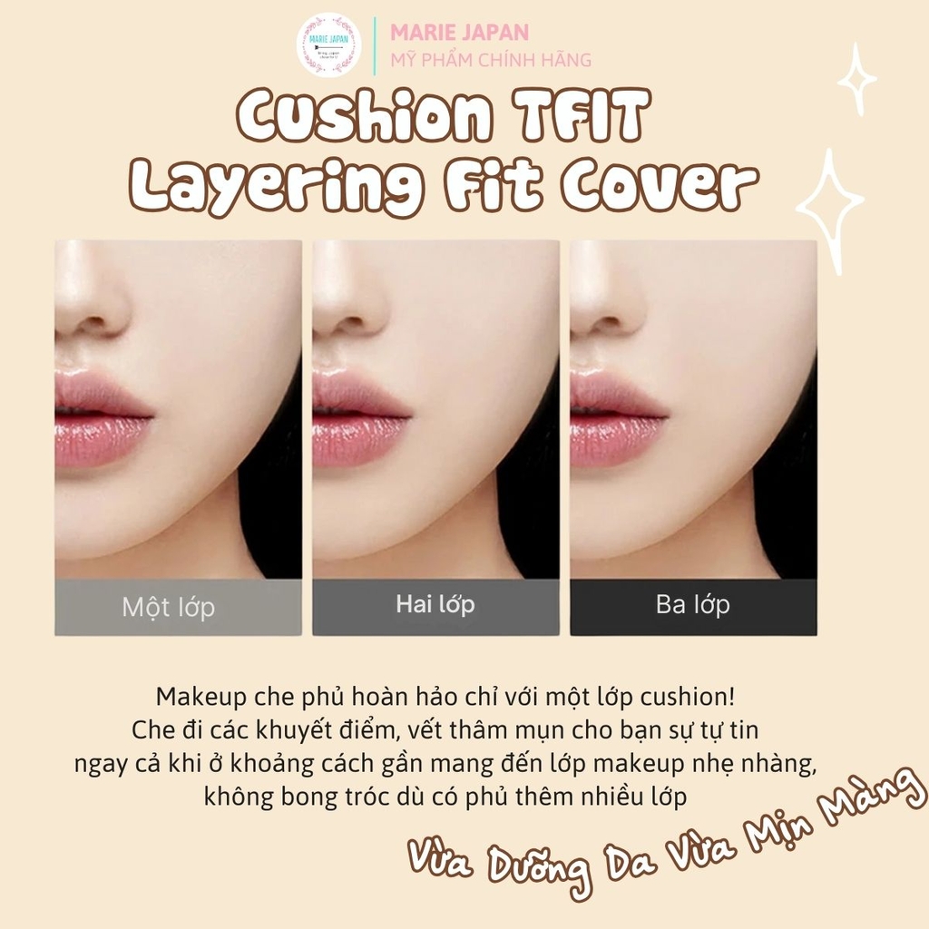 [MUA 1 TẶNG 3] Cushion Chống Nắng TFIT Mịn Lì Lâu Trôi Dưỡng Ẩm Tự Nhiên Layering Fit Cover Hàn Quốc