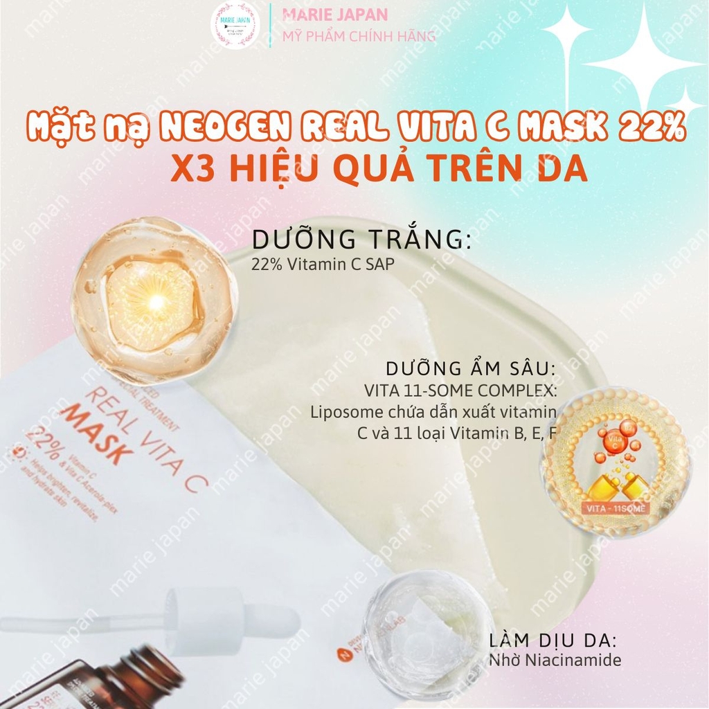 [1 MIẾNG LẺ] Mặt Nạ Serum x3 Neogen Real Vita C Mask 22% Dưỡng Trắng Mờ Thâm Hàn Quốc