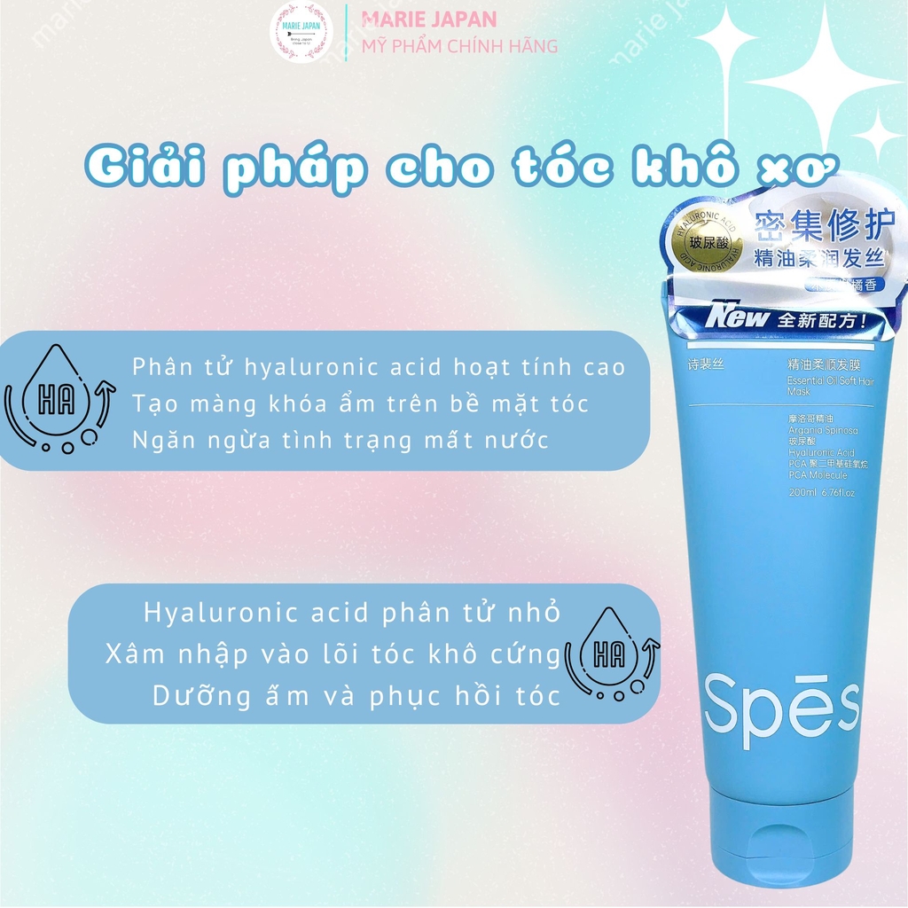 Kem Ủ Tóc Spes Cấp Ẩm Phục Hồi Siêu Mềm Mượt Tóc Chắc Khỏe Essential Oil Soft Hair Mask Tuýp 200ml