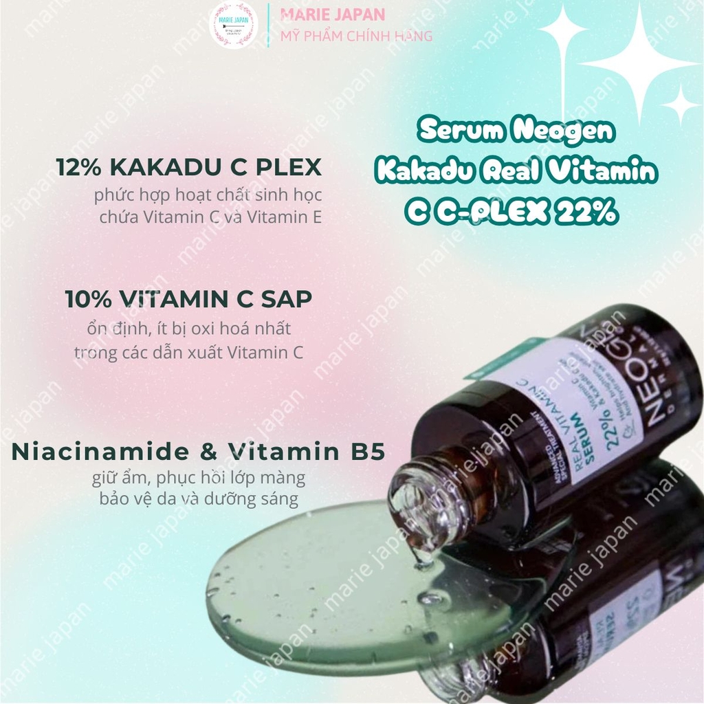 Serum Neogen Real Vitamin C 22% Vitamin C Kakadu Dưỡng Ẩm Trắng Da Mờ Thâm Hàn Quốc Mini 10g
