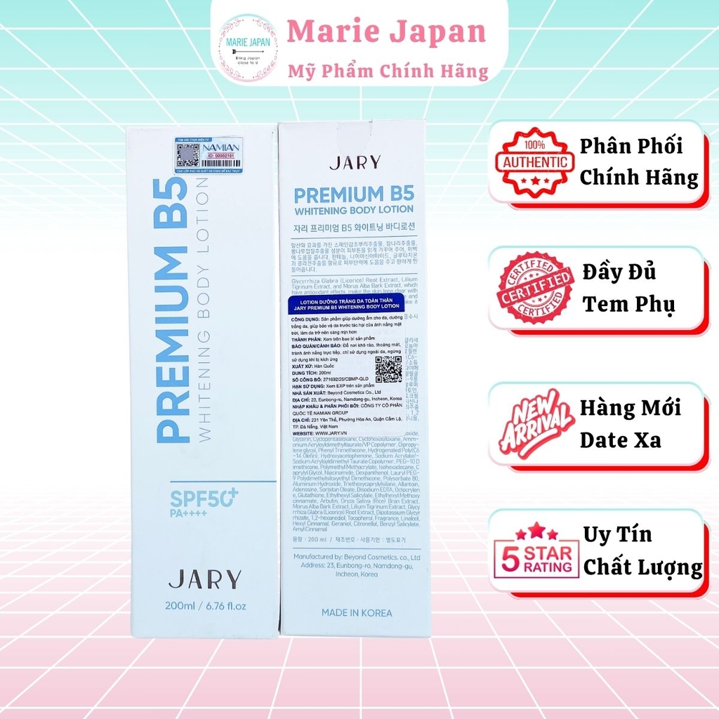 Dưỡng Thể Jary Premium B5 Whitening Body Lotion Dưỡng Sáng Cấp Ẩm Mềm Mịn Da Hàn Quốc Tuýp 200ml