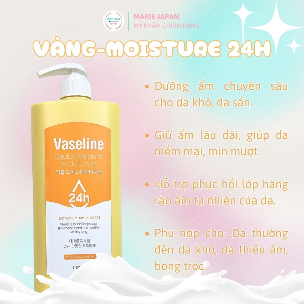 Sữa Dưỡng Thể Vaseline Dưỡng Ẩm Sáng Da Toàn Thân Bản Hàn Quốc 1000ml