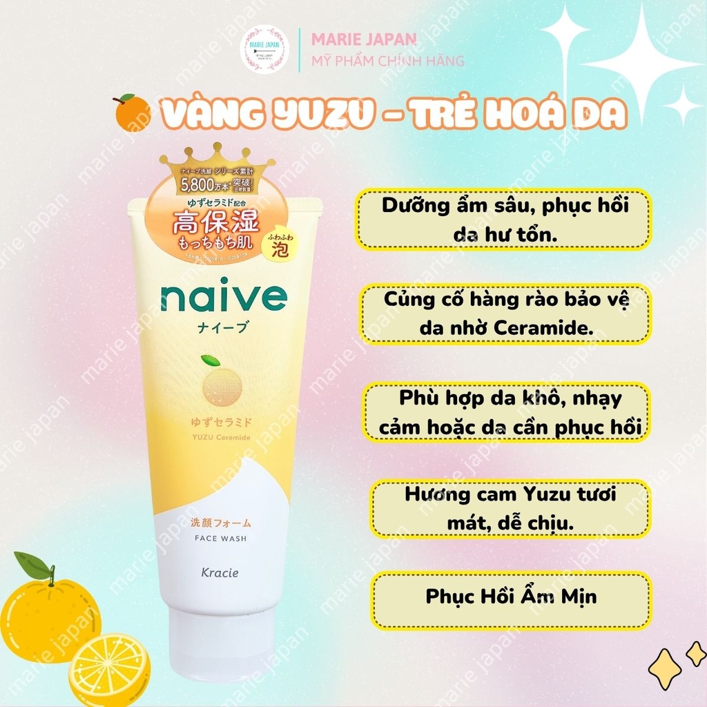 Sữa Rửa Mặt Kracie Làm Sạch Dịu Nhẹ Dưỡng Ẩm Mịn Da Naive Foaming Face Wash Nhật Bản Tuýp 130g