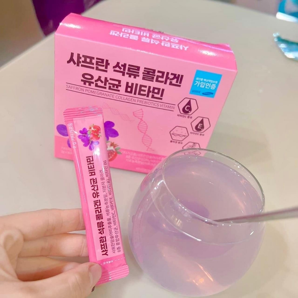 Bột Uống Collagen Lựu Đỏ Nhuỵ Hoa Nghệ Tây Làm Đẹp Da Chống Lão Hóa Hộp 30 Gói