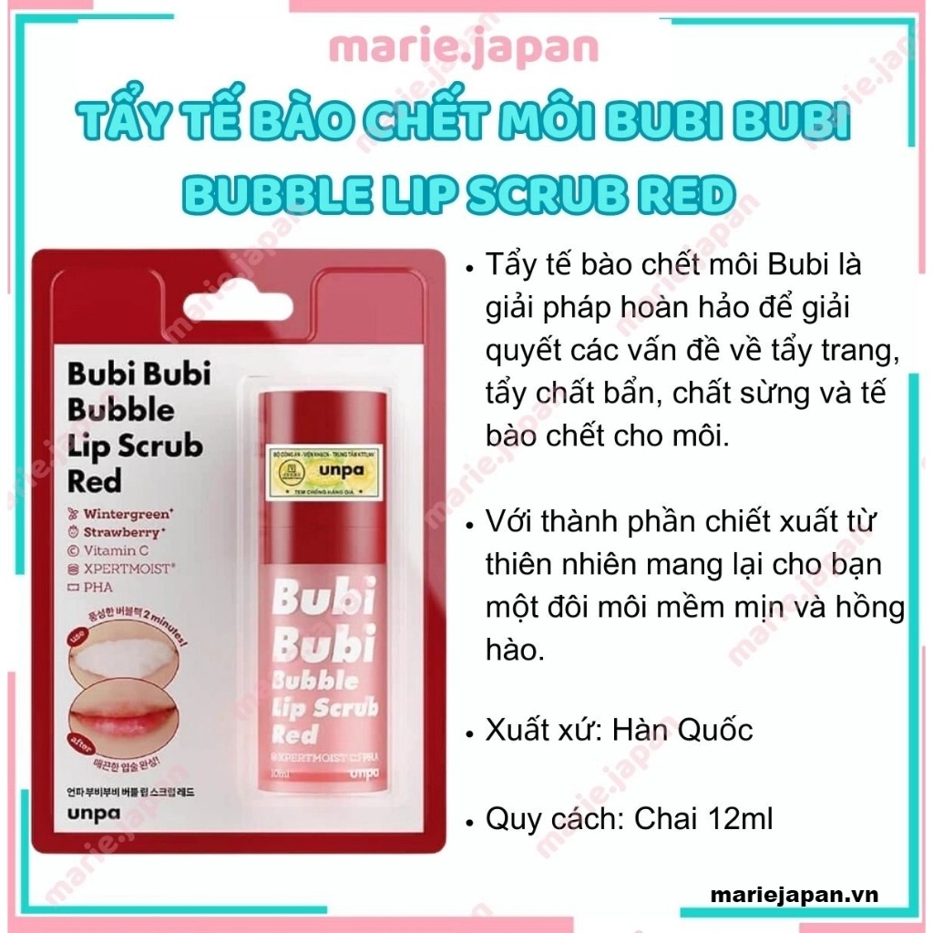 Tẩy Tế Bào Chết Môi Bubi Bubi Bubble Lip Scrub Red Sủi Bọt 10ml