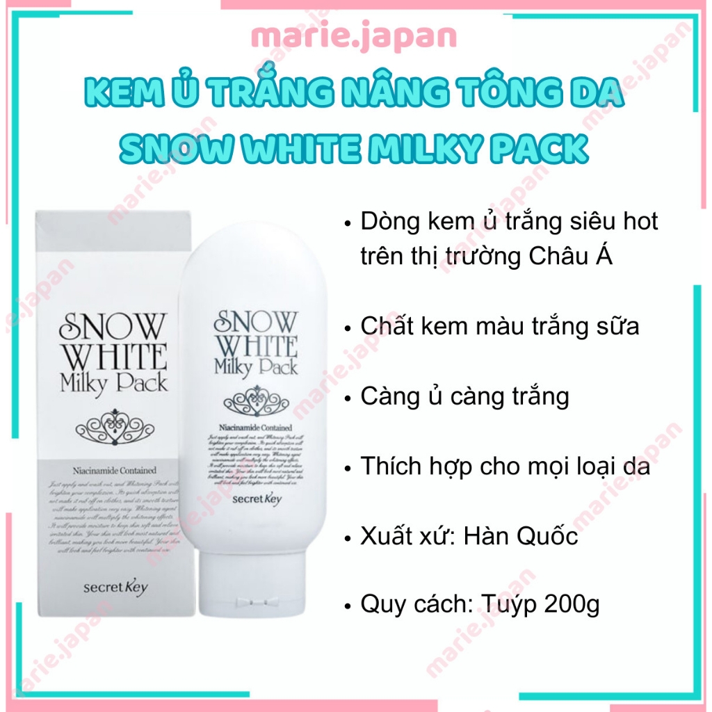 Kem Ủ Trắng Secret Key Snow White Milky Pack Hộp 200g