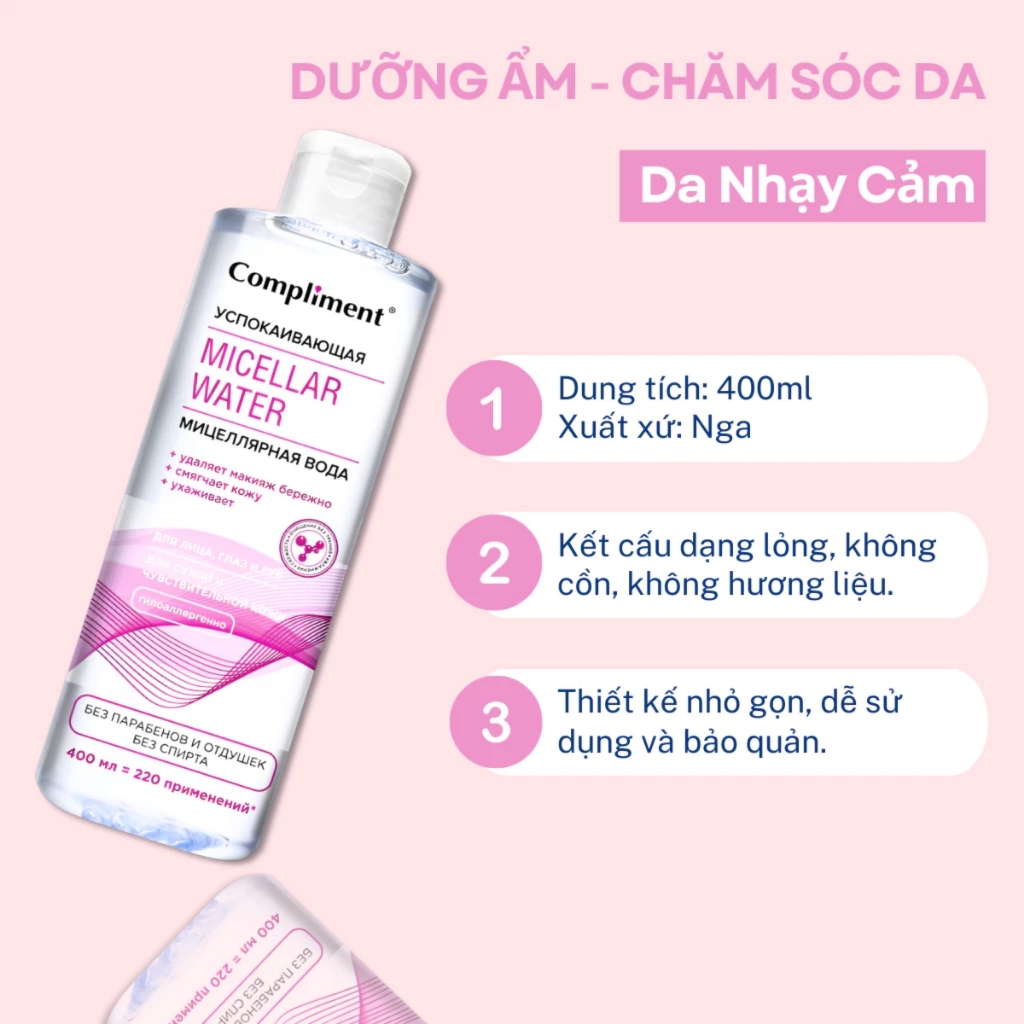 Nước Tẩy Trang Compliment Sạch Sâu Dịu Nhẹ Phù Hợp Mọi Loại Da Micellar Water 400ml