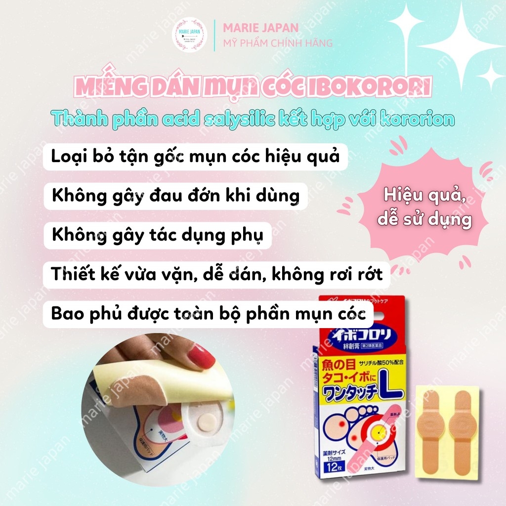 Miếng Dán Mụn Cóc Ibokorori Nhật Bản - Size M Hộp 12 Miếng