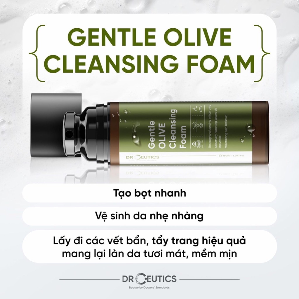 Sữa Rửa Mặt DrCeutics Gentle Olive Cleansing Foam Dịu Nhẹ Làm Sạch Sâu Thông Thoáng Lỗ Chân Lông Dành Mọi Loại Da 150ml