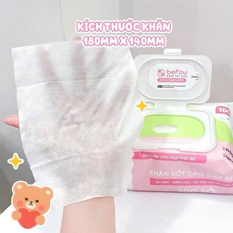 Khăn Ướt Vệ Sinh Cao Cấp Tiện Lợi Befou Hộp 100 Tờ