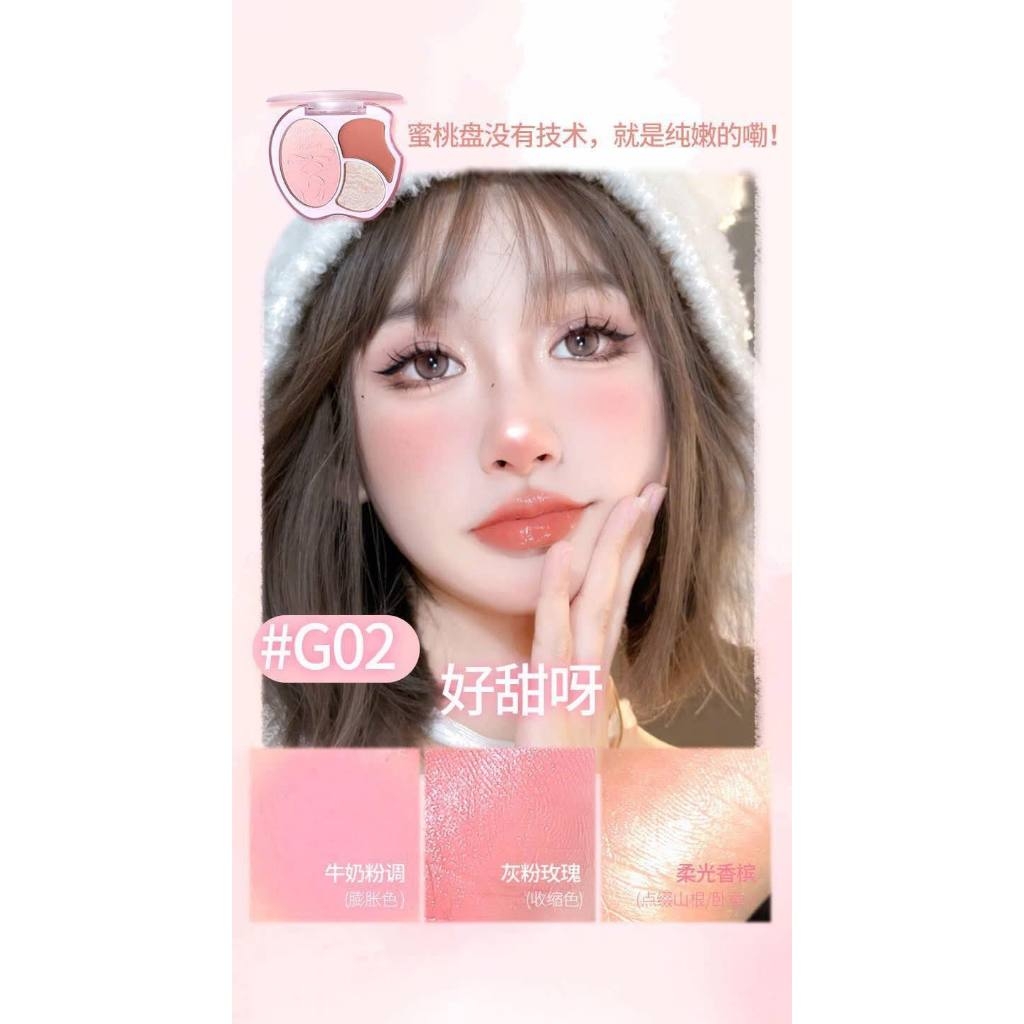 Bảng Má Hồng + Highlight 3 Ô Gogo Tales Tipsy Moment GT731 Dễ Tán Bám Màu Tốt Lên Màu Cực Xinh