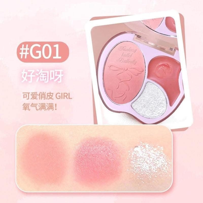 Bảng Má Hồng + Highlight 3 Ô Gogo Tales Tipsy Moment GT731 Dễ Tán Bám Màu Tốt Lên Màu Cực Xinh