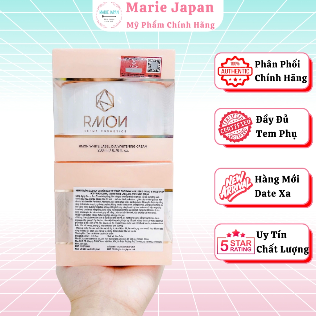 [MUA 2 TẶNG 1] Kem Body RMON White Label Dia Whitening Cream Hũ 200ml - TẶNG 1 TÚI ĐỰNG MỸ PHẨM