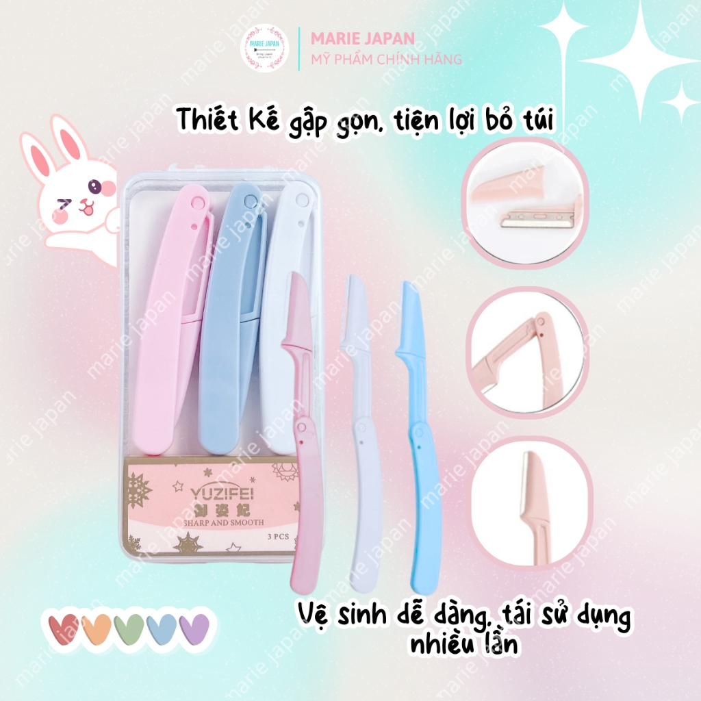 Set 3 Dao Cạo Chân Mày Gập Gọn Folding Eyebrow Knife An Toàn Tiện Lợi Dễ Dàng Sử Dụng