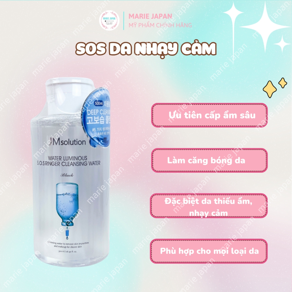 Nước Tẩy Trang JM Solution Cấp Ẩm Nhẹ Dịu Sạch Sâu Mọi Loại Da H9 Hyaluronic Ampoule Cleansing Water 500ml Hàn Quốc