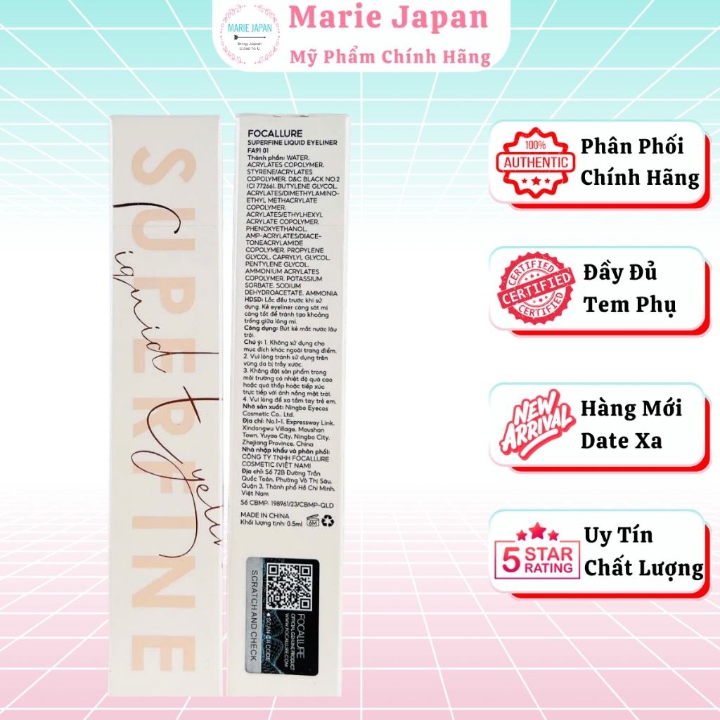 Eyeliner Siêu Mảnh Focallure Nhanh Khô Không Lem Mực Đậm Lâu Trôi Superfine Liquid Eyeliner FA91