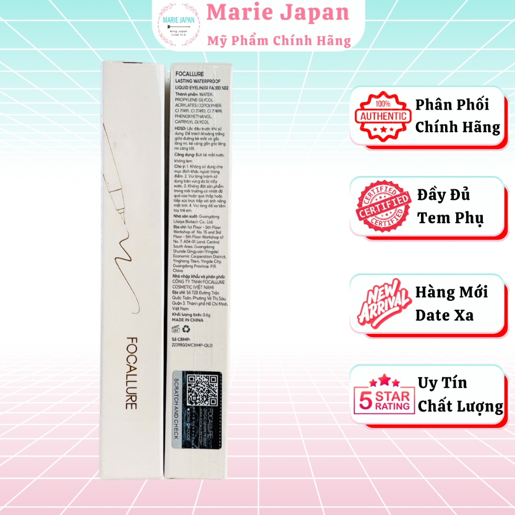 Kẻ Mắt Nước Focallure Siêu Mảnh Nhanh Khô Tức Thì Lâu Trôi Lasting Waterproof Liquid Eyeliner FA200 0.6g