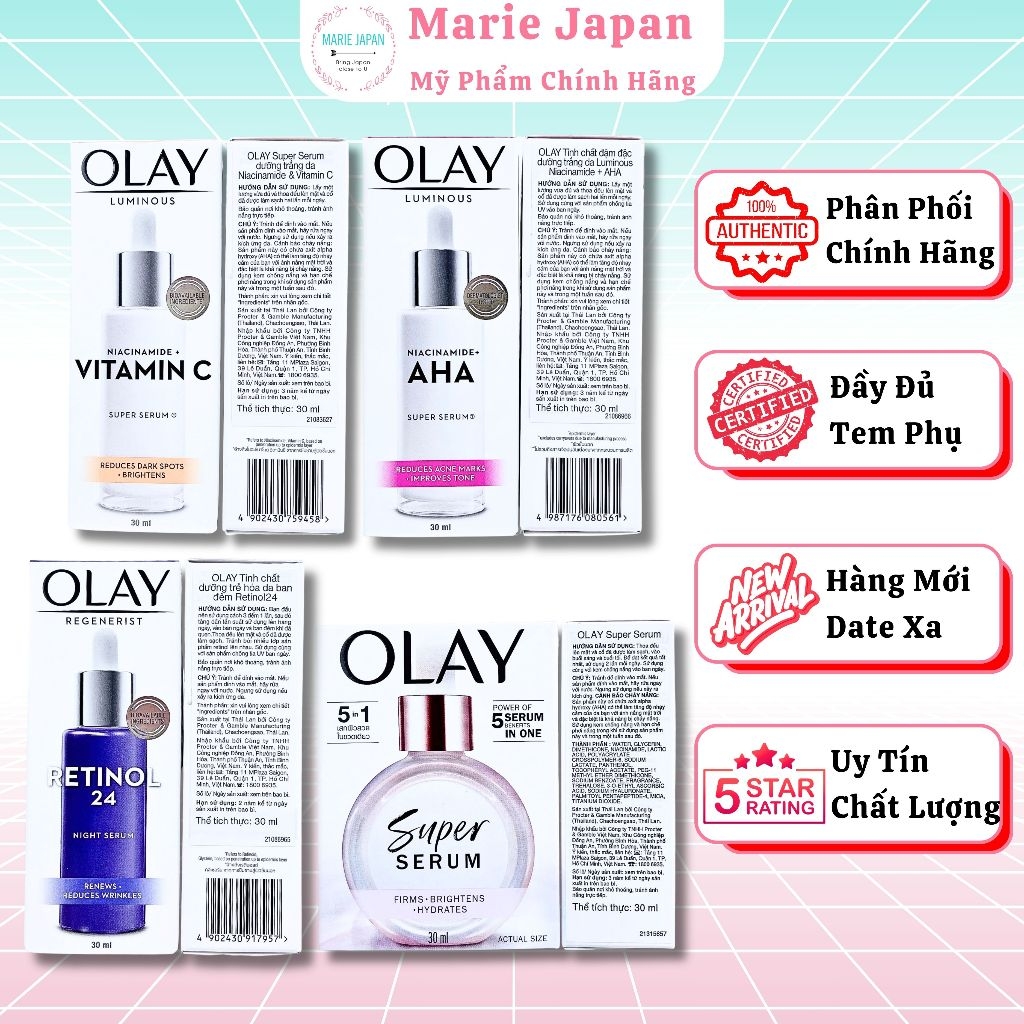 Tinh Chất Super Serum Olay Trắng Da Mờ Thâm Trẻ Hóa, Cấp Ẩm Căng Bóng Chai 30ml