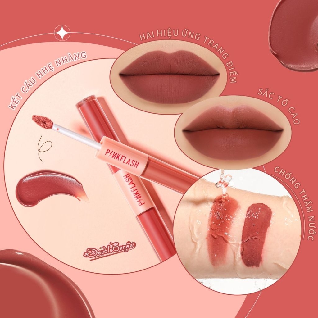 Son Kem Tint Hai Đầu PINKFLASH Duo 2 Trong 1 Nhung Mịn Lì Lâu Trôi L13