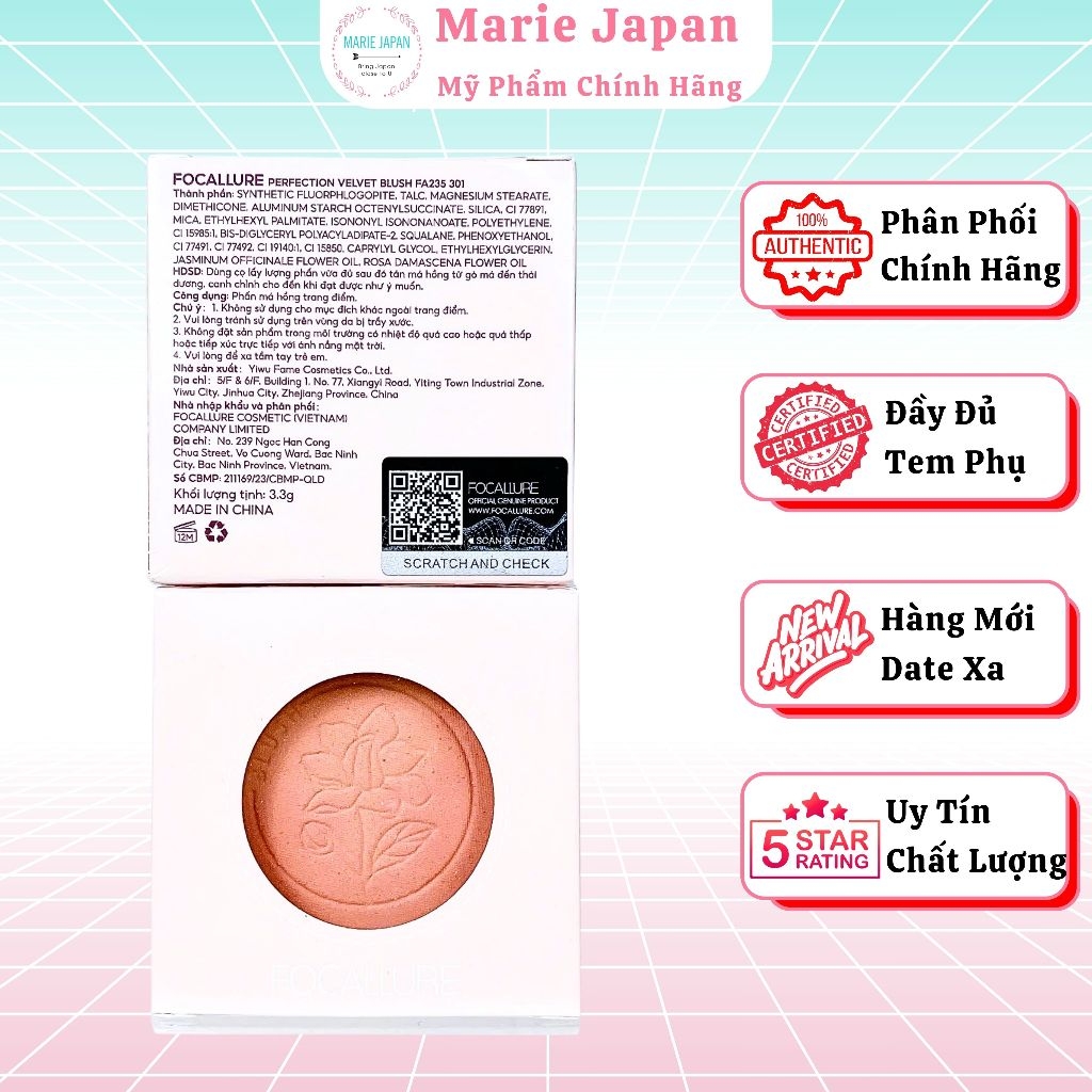 Phấn Má Focallure Màu Siêu Đẹp Lâu Trôi Perfection Velvet Blush FA235 Hộp 3.3g