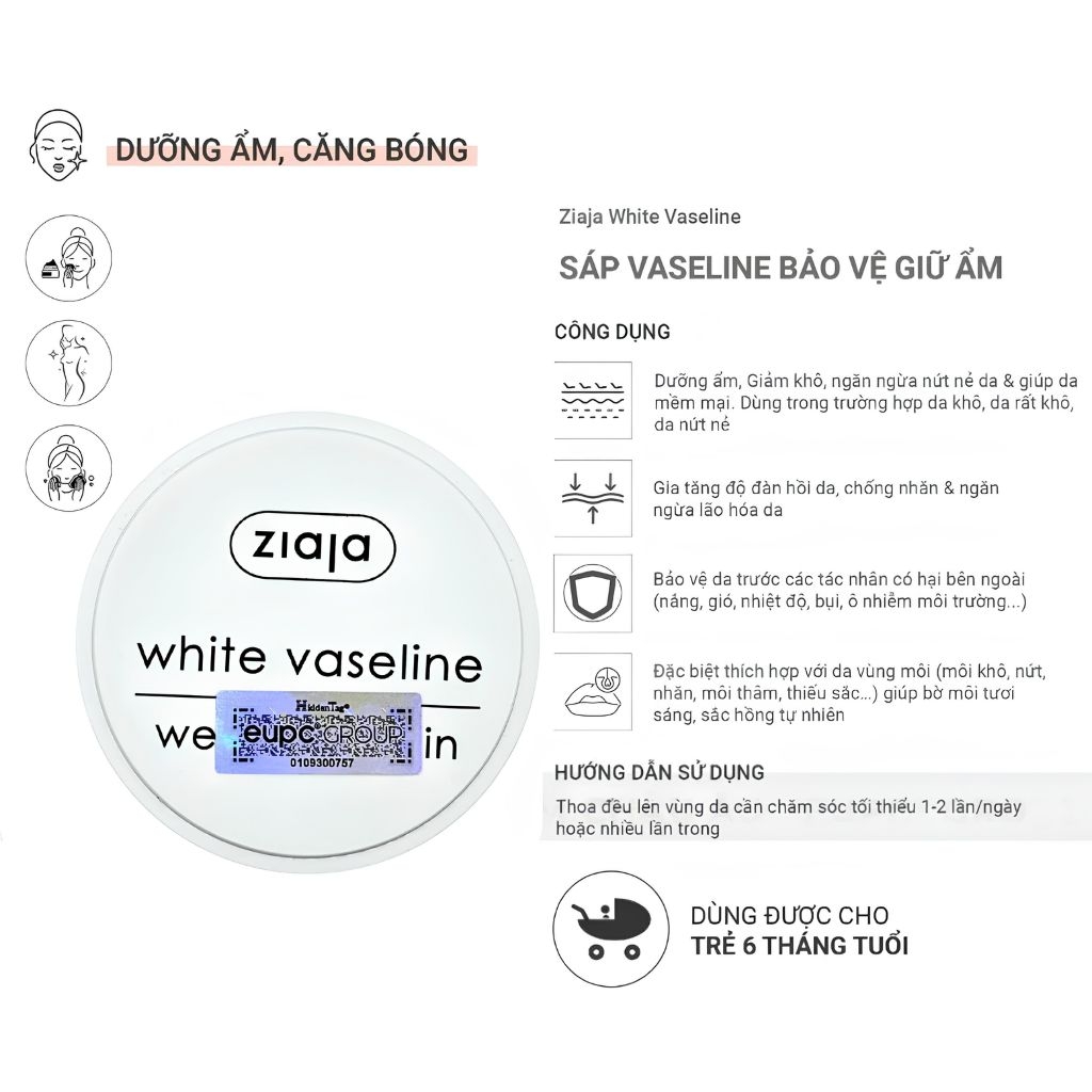 [MUA 1 TẶNG 1] Sáp Ziaja Vaseline Đa Năng Bảo Vệ Giữ Ẩm Giảm Khô Nứt Nẻ Cho Da Hộp Trắng 30ml-TẶNG 1 MASK JM DERMA CARE