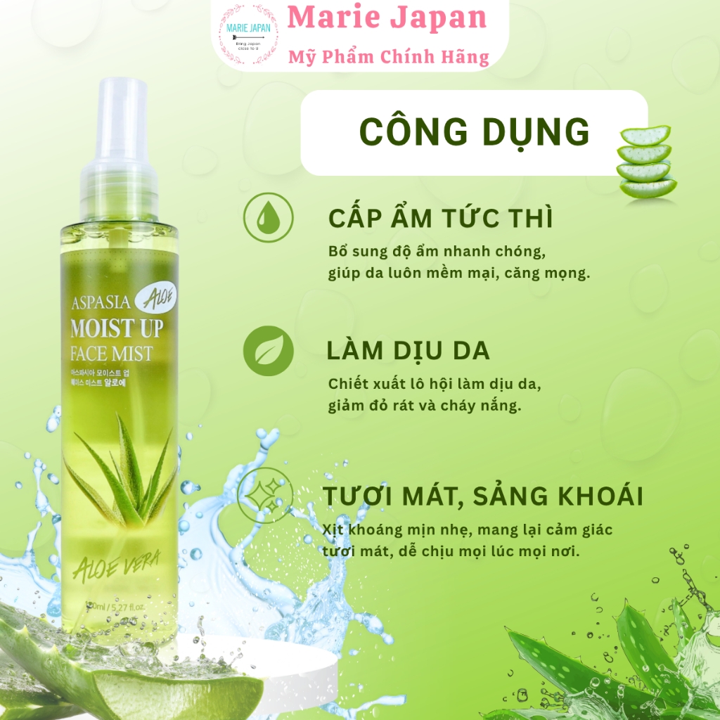 Xịt Khoáng Lô Hội Aspasia Moist Up Face Mist Hàn Quốc Chai 150ml