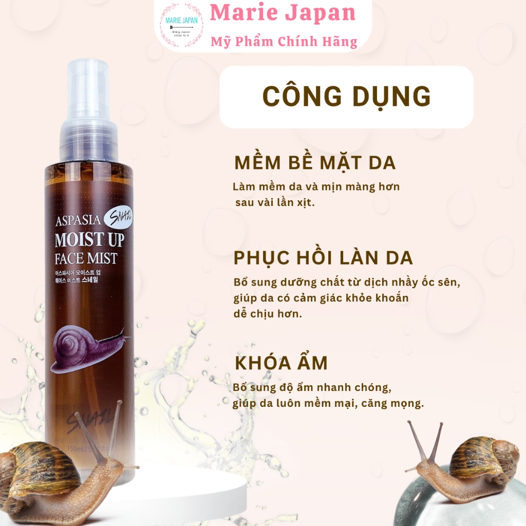 Xịt Khoáng Lô Hội Aspasia Moist Up Face Mist Hàn Quốc Chai 150ml