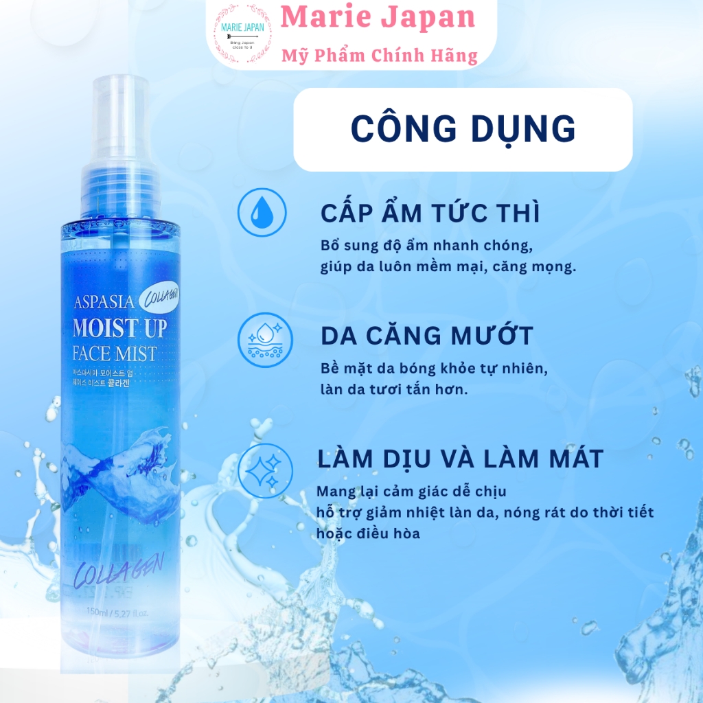 Xịt Khoáng Lô Hội Aspasia Moist Up Face Mist Hàn Quốc Chai 150ml