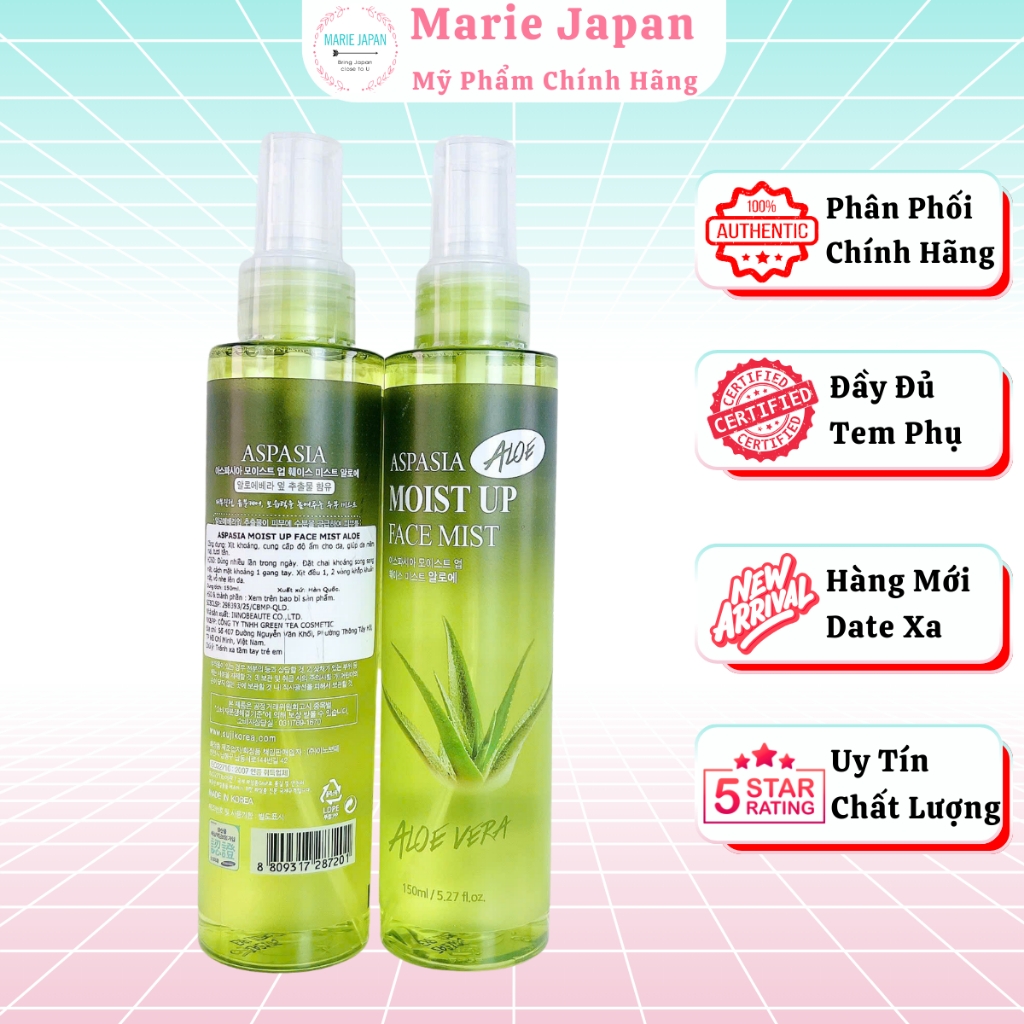 Xịt Khoáng Lô Hội Aspasia Moist Up Face Mist Hàn Quốc Chai 150ml