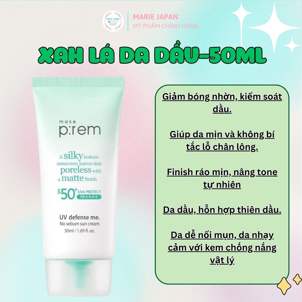 Kem Chống Nắng Vật Lý Make Prem UV SPF50+ PA++++ Nâng Tone Dịu Nhẹ Kiềm Dầu Hàn Quốc 50ml