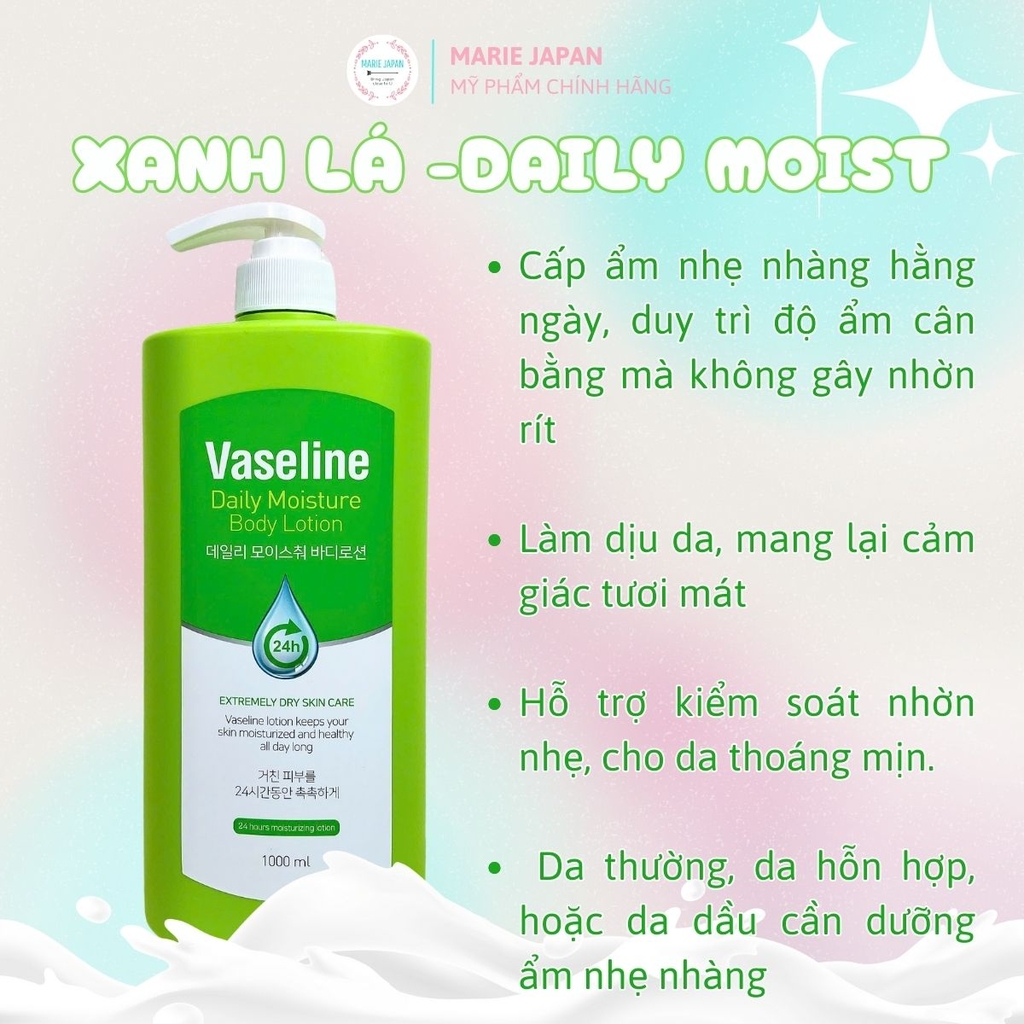 Sữa Dưỡng Thể Vaseline Dưỡng Ẩm Sáng Da Toàn Thân Bản Hàn Quốc 1000ml