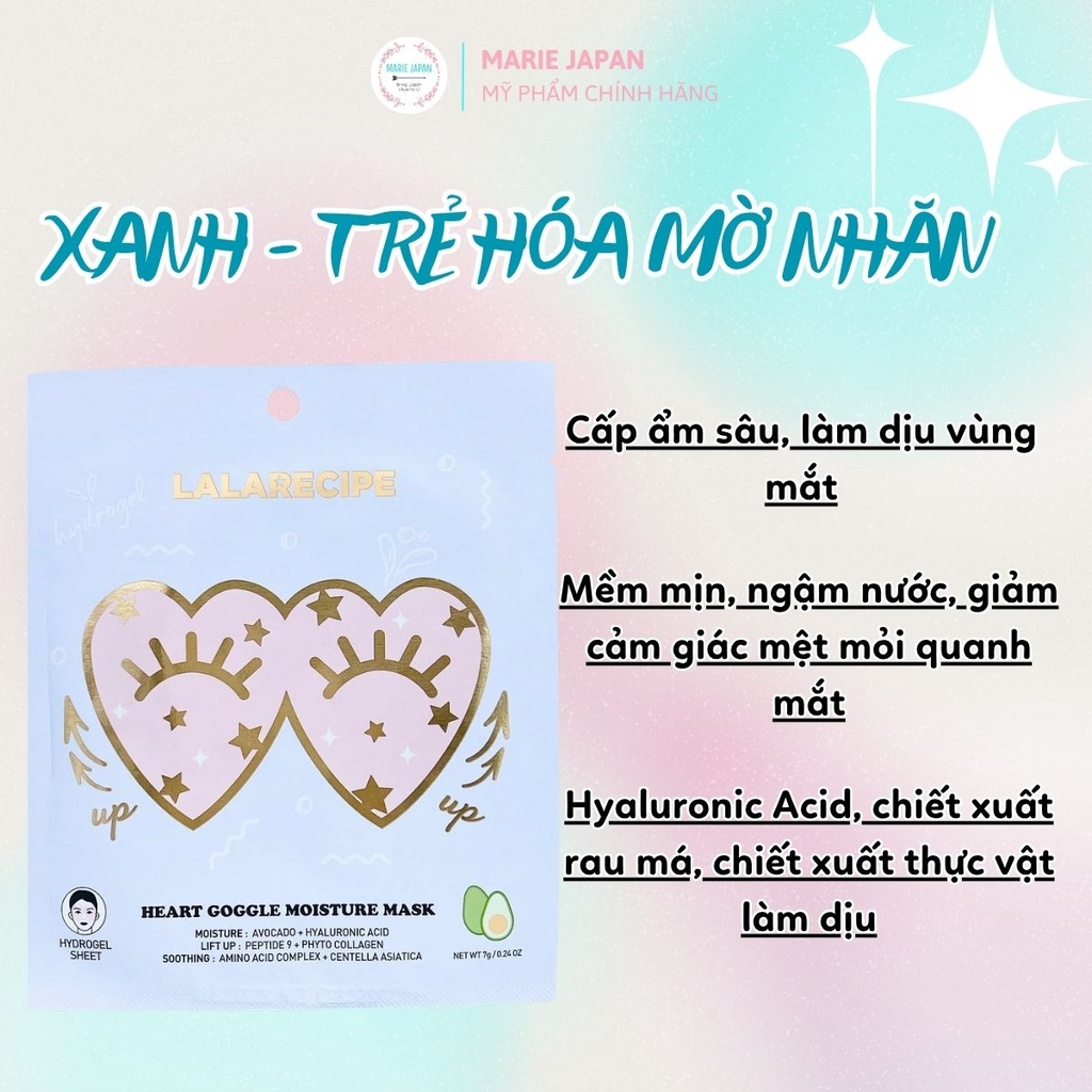 Mặt Nạ Thạch Cho Mắt Lalarecipe Heart Goggle Moisture Mask Dưỡng Ẩm Sáng Da Giảm Quầng Thâm Hàn Quốc 1 Miếng 23G