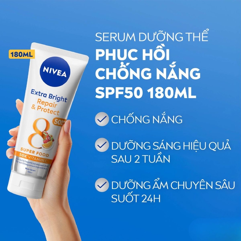 Dưỡng Thể Nivea 8 Siêu Dưỡng Trắng Mềm Mịn Da Extra Bright 40X Vitamin C
