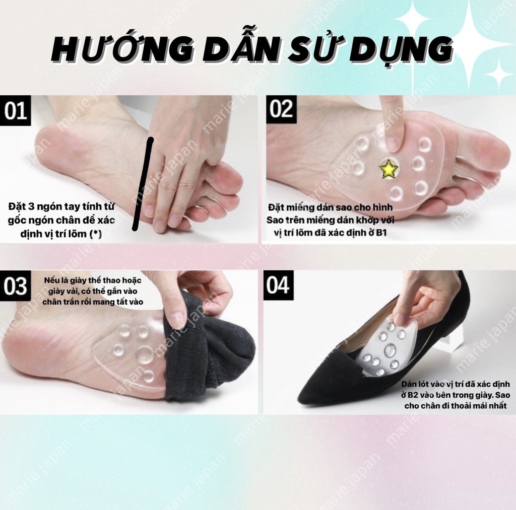Đệm Lót Dán Giày Massage Lưu Thông Máu Thư Giãn Giảm Mỏi Lòng Bàn Chân Make Sheet Nhật Bản - Set 2 Miếng