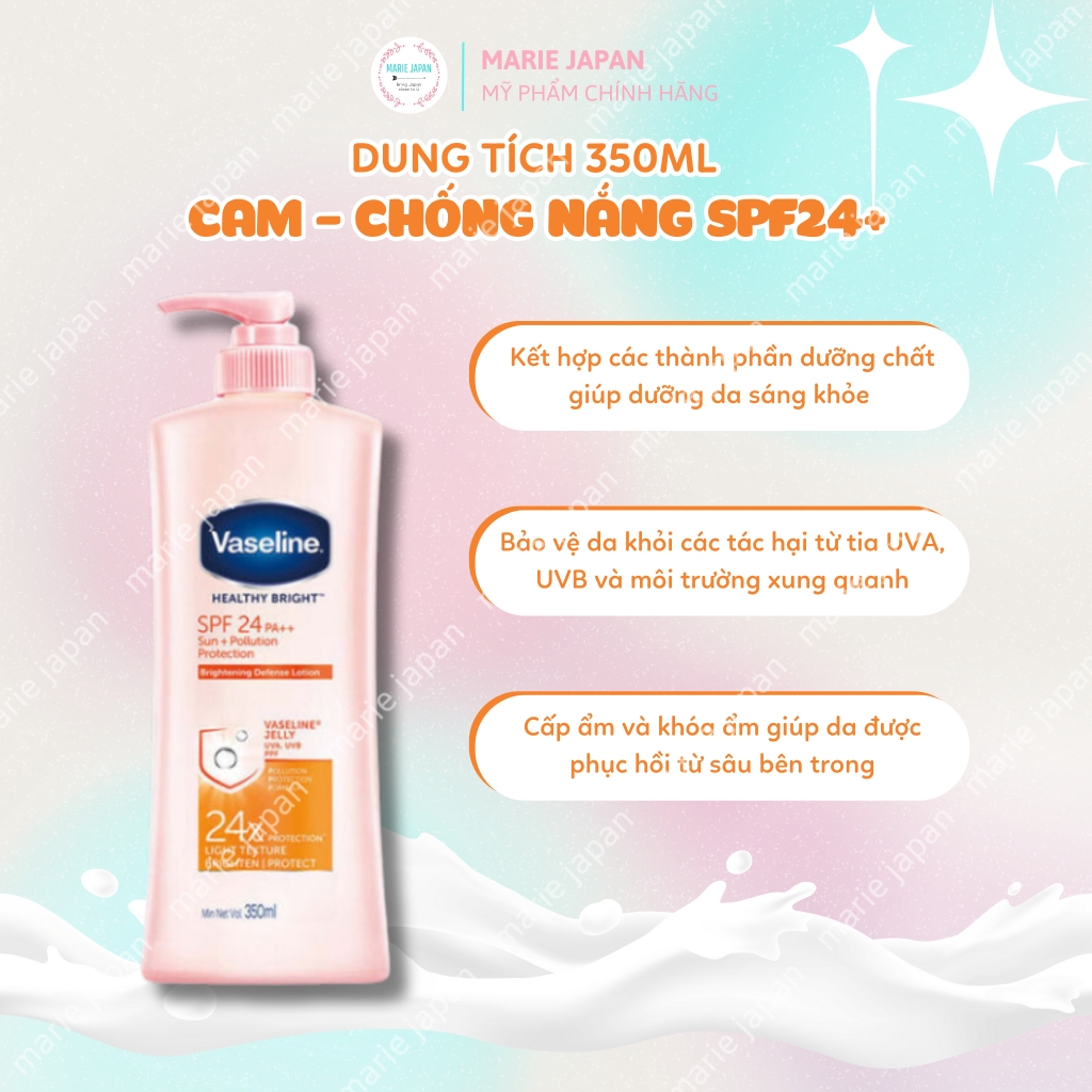 Dưỡng Thể Vaseline Healthy Bright 24X SPF24 Chai 350ml
