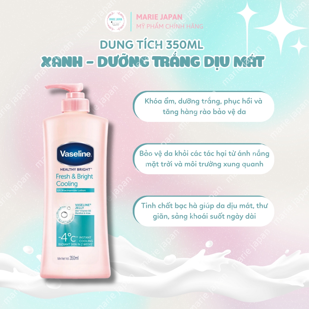 Dưỡng Thể Vaseline Fresh & Bright Cooling -4*C - Chai 350ml