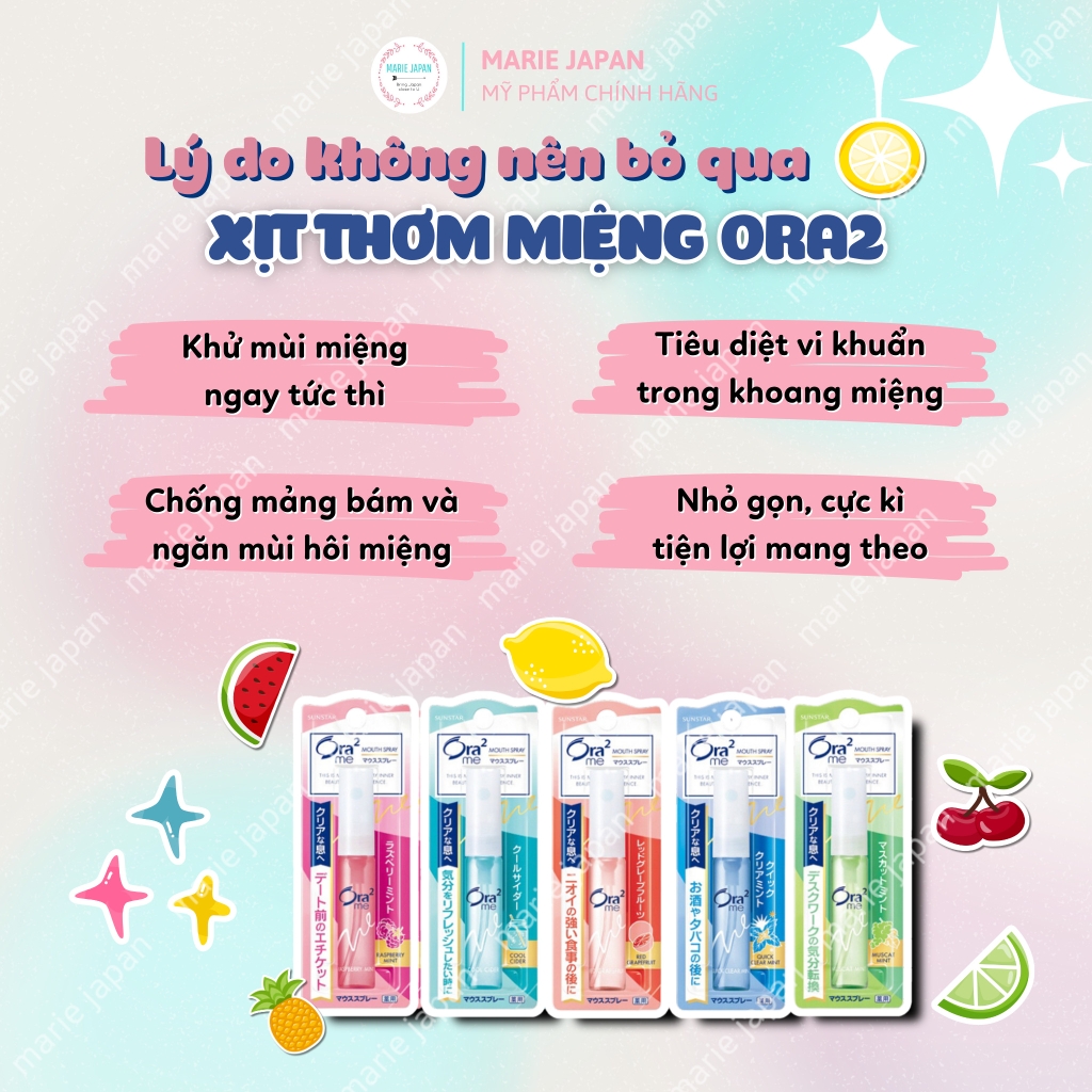 Xịt thơm miệng Sunstar Ora2 Nhật Bản Giao mùi ngẫu nhiên - Chai 6ml